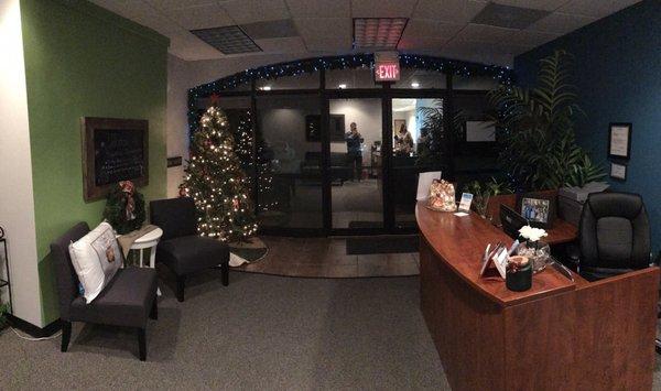 Warm and inviting lobby. Christmastime