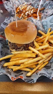 Combo Brisket Sandwich with fries and drink on the side.