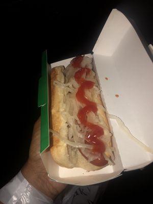 Hot dog with sauerkraut and ketchup