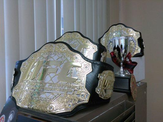 UFC Belts on the counter! Yes, those are real. Very real.