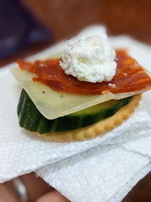 truffle cheese, Spanish chorizo, ricotta cheese (other store-bought) with cucumber