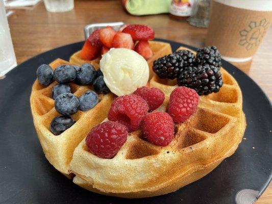 Berry waffle without whipped cream or powdered sugar