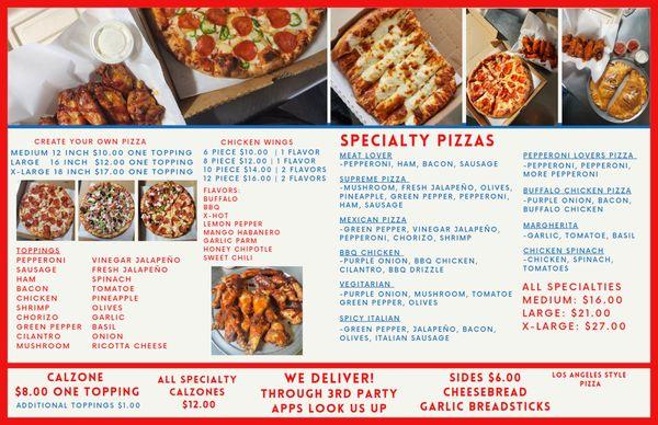 Call us for delivery! 
We also deliver through 
Slice, Postmates, Uber Eats and Grubhub