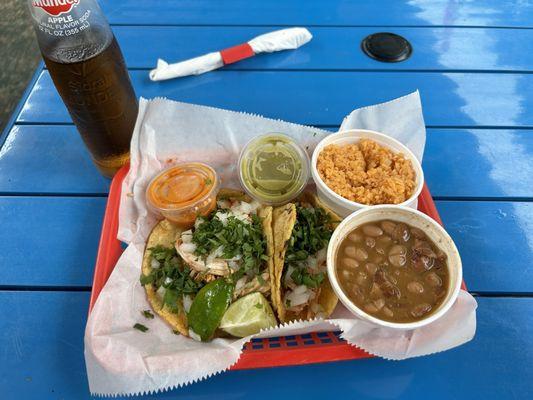 2 Chicken Tacos, Rice, and Beans Special $10.99