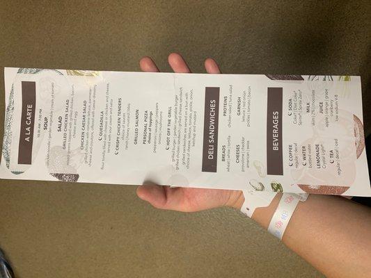 Hospital room service menu