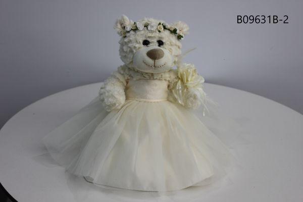 12" Mi Bautizo Bear with Ivory dress with flower crown decoration