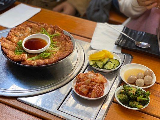 Seafood pancake and banchans