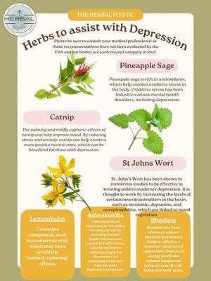 Herbs to aid with reducing depression. Available at you Herbal Mystic.