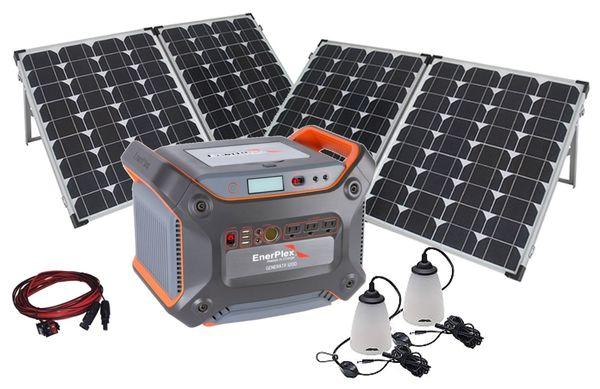 1230-Watt Solar Generator with two 80-W Solar Panels, Lights and Extension. A complete kit!