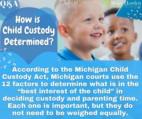 How is child custody determined? The courts use the 12 factors to determine what is in the "best Interest of the child."