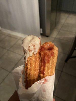 Filled Churro with cream cheese and strawberry jelly