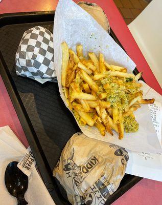 Burgers and garlic fries.