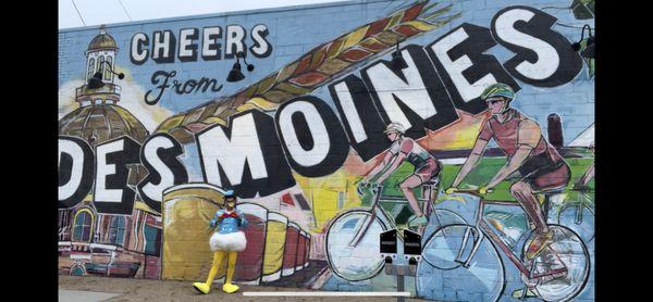 Mitch in Donald Duck Costume in Des Moines headed to Texas Roadhouse