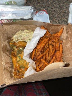 Wings Sweet Potato Fries  1 garlic lemon pepper sauce  1 sweet chili rum sauce