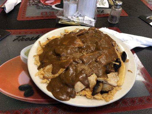 Congealed chicken curry with uncooked rice