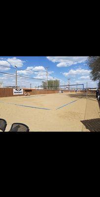 Volleyball field during the summer time.