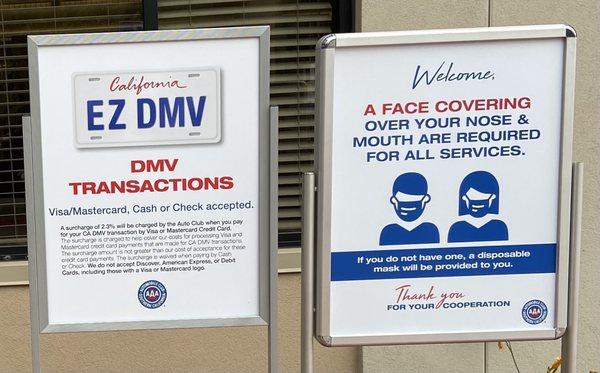 Visa & Mastercard Credit Cards accepted for DMV transactions but with a 2.3% surcharge. Cash or check no fee.