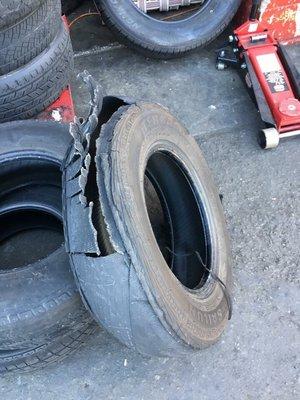 Blow out inner dually tire on 80!