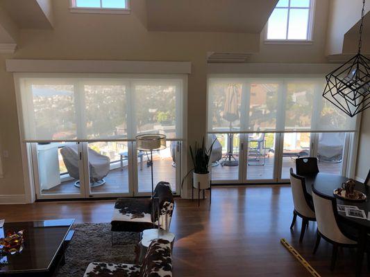 Custom Motorized Roller Shades Living Room