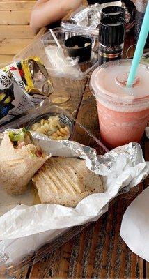 Honey mustard wrap and strawberry smoothie