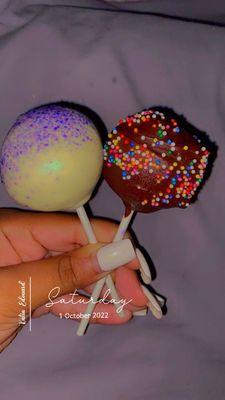 Taro cake pop and chocolate cake pop