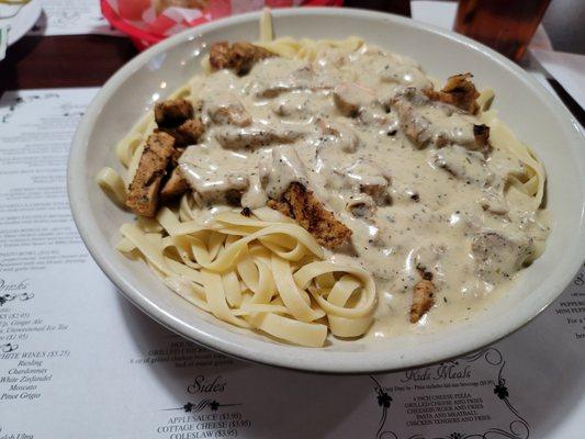 Fettuccine Alfredo with chicken.