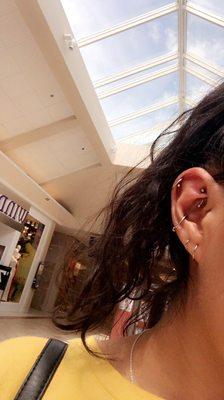 Double cartilage by Christina and my rook & conch by Felicia