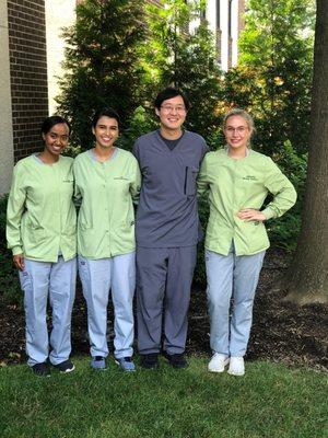 Meet our hard-working Dental Assistants: (from left to right) Nadia, Aya, Kevin and Samantha!