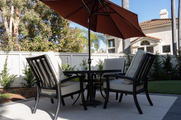 The table is roomy and the chairs are comfy! I love my new patio set.