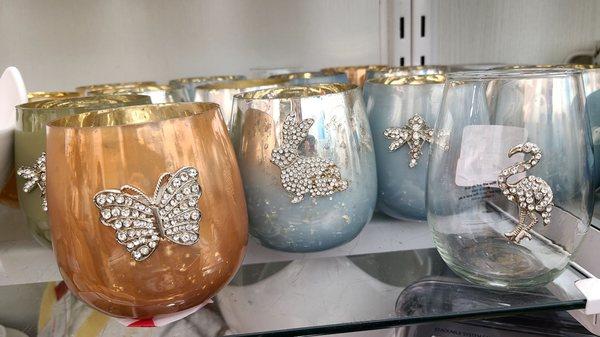 D' $5 glass cups with rhinestone embellishments Homegoods Stephanie  Henderson NV Wednesday September 21, 2022