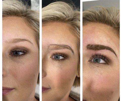 Before and after of our Microblading service performed by our Esthetician Laura!