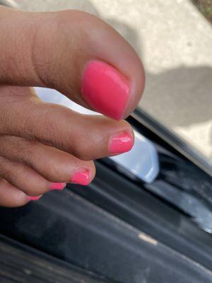 Left some of my old color on my toe nails and didn't even paint the whole toe on a few nails