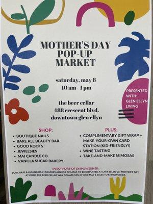 Mother's Day is coming up . Come join us for pop-up market Saturday may 8 at 10am - 1 pm