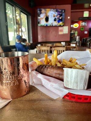 Moscow Mule, Jalapeno IPA Corn Dog n' Fries, and WARRIORS!!