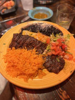 Churrasquito combo (steak and chicken enchilada)