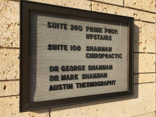 We share office space with Shannan Chiropractic, and are conveniently located off Mopac and 2222.