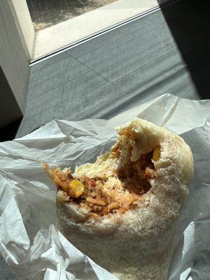 Chicken burrito for breakfast. Delicious.