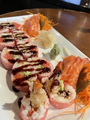 Pink Lady Roll and Salmon Sashimi