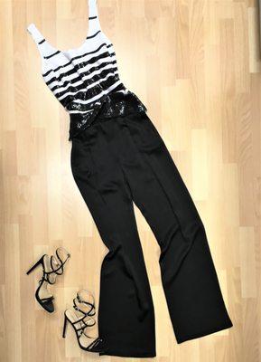 Ralph Lauren Collection striped sequin top, Alexis wide leg pants and Vince Camuto sandals