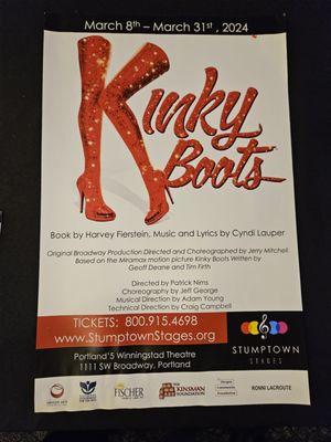 3/28/2024 - Kinky Boots was such an amazing production! So much fun in the Winningstad Theater.