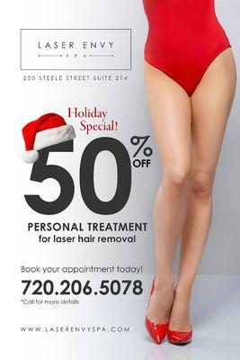 Perfect Holiday gift. 50% Off a treatment. Good through the month of December 2019.