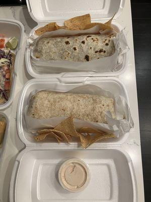 Top: Chicken Burrito -- Fish  Burrito (grilled)