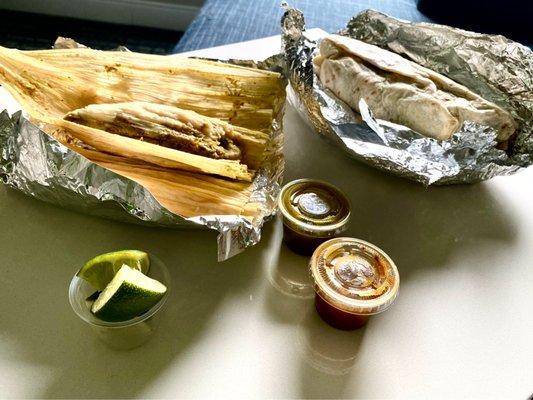 Carne asada burrito and a tamale, never disappointed!!