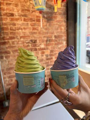 Black sesame & matcha (left), Matcha and Ube (right)