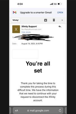 Email from august 18th when I uploaded my mothers information to the website