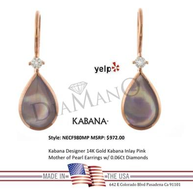 NECF980MP Kabana Dealer 14 Karat Gold Kabana Inlay Pink Mother of Pearl Earrings 0.06 CT Diamonds Diamano Pasadena California 91101