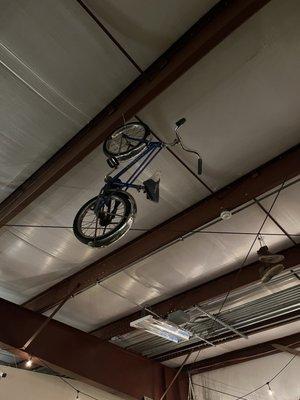 Bikes on the ceiling!