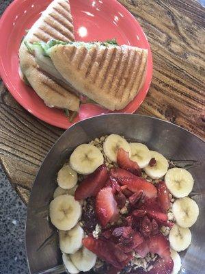 Açaí bowl and a panini