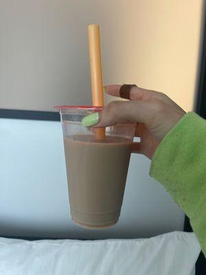 Milk tea, can't adjust sweetness because it's made with milk tea powder.