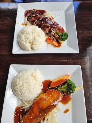 Salmon and beef teriyaki lunch specials